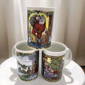 Dunoon Stoneware Scotland Victorian Christmas Cup Lot 3 Vtg Gathering Mistletoe